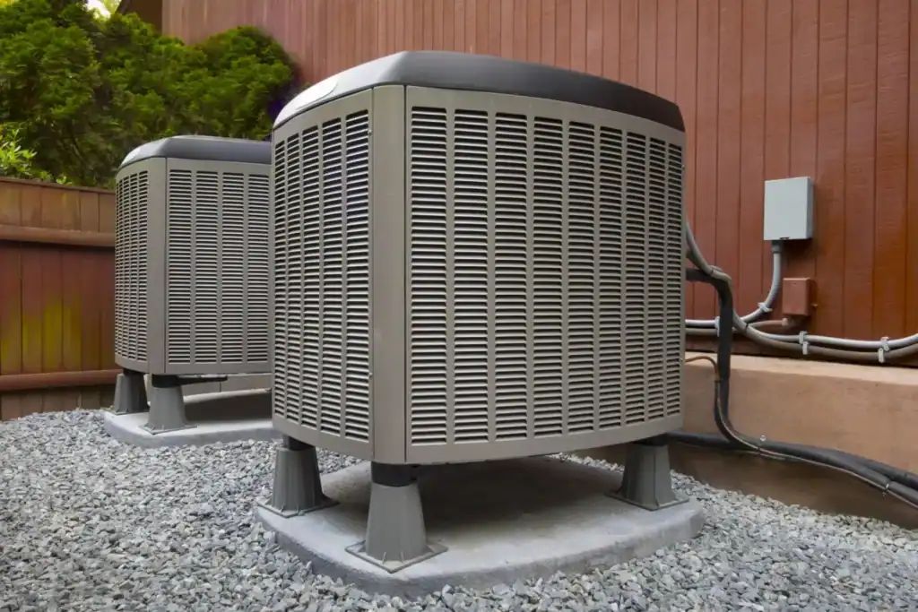 Two newly installed outdoor HVAC condenser units
