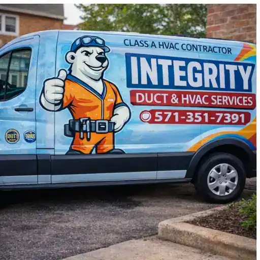 HVAC Contractor Del Ray Alexandria VA | Integrity HVAC service van with polar bear mascot providing heating and cooling services in Del Ray Alexandria Virginia. HVAC Maintenance Rosemont Alexandria VA
