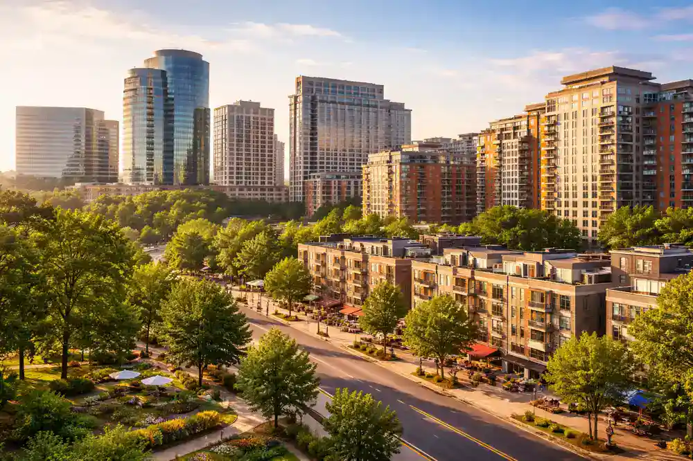 HVAC services Carlyle Eisenhower Valley Alexandria VA modern skyline residential and commercial district