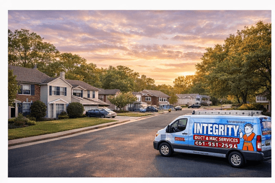 Integrity Duct and HVAC Services van parked in Rosemont Alexandria VA serving modern Alexandria Homes. We are an Alexandria HVAC Contractor