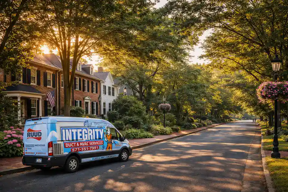 HVAC Contractor Rosemont VA residential street with Integrity HVAC service van