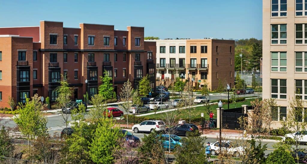 HVAC services in Potomac Yard Alexandria VA modern residential neighborhood streetscape