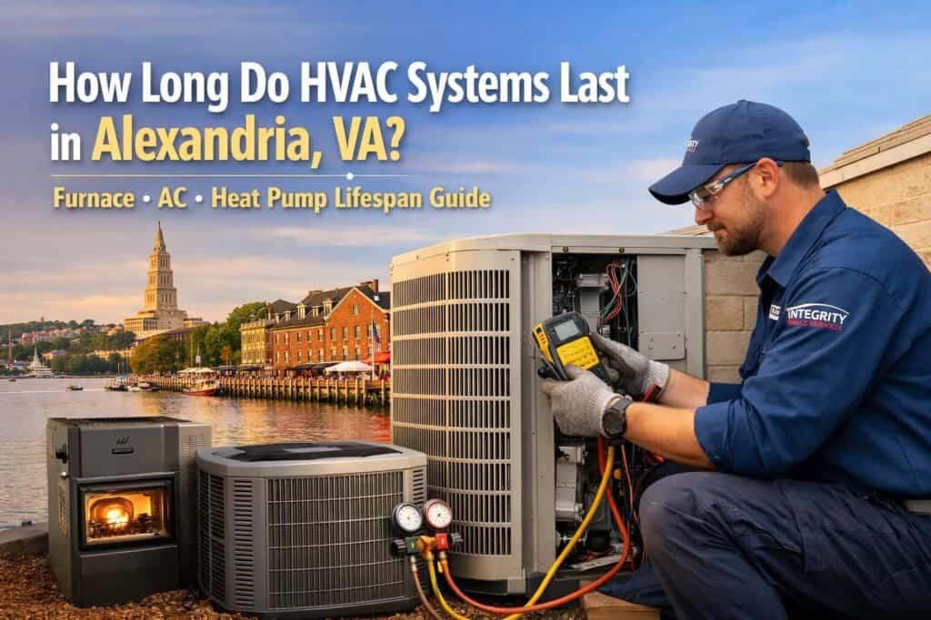 HVAC technician servicing air conditioning unit in Alexandria VA
