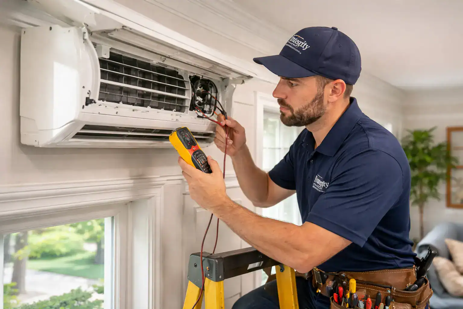 HVAC technician repairing a mini split system in a Rosemont Alexandria VA home