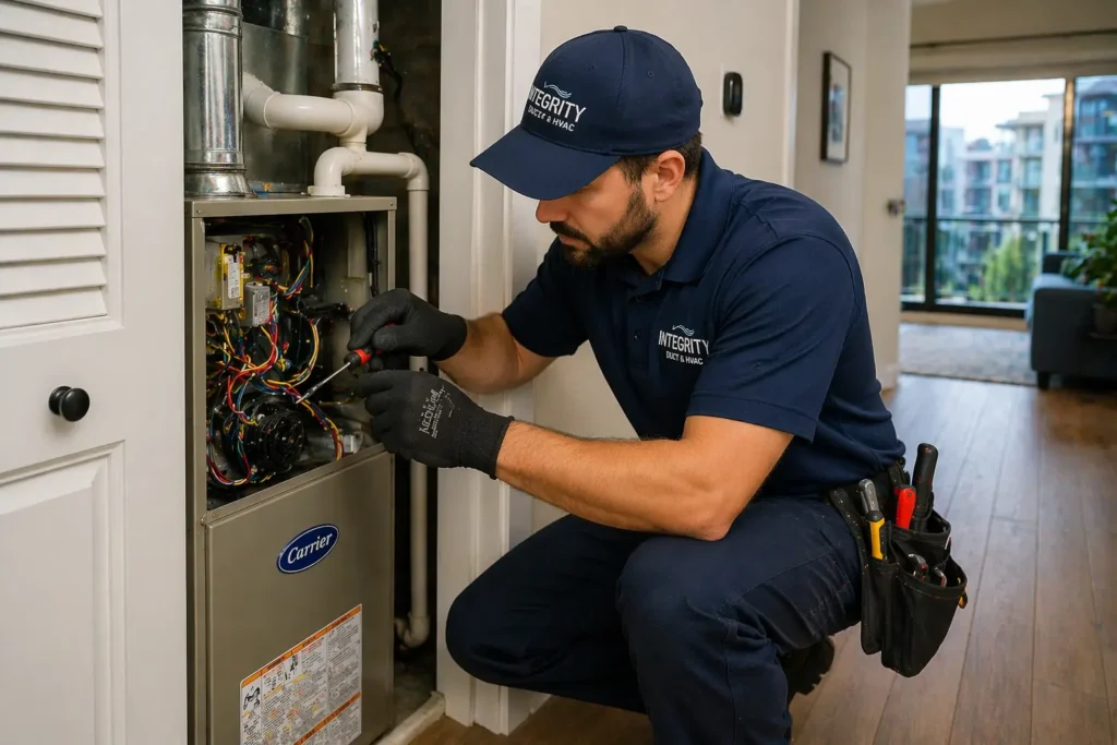 Furnace repair Potomac Yard Alexandria VA technician servicing residential HVAC system