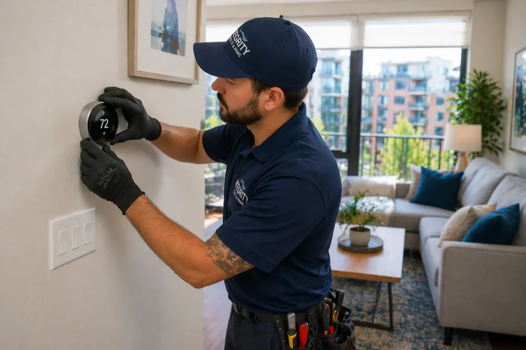Smart thermostat installation Potomac Yard Alexandria VA HVAC technician setting temperature control