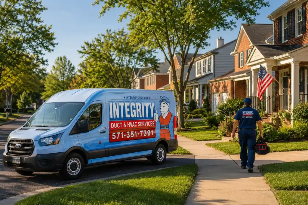Integrity Duct and HVAC Services van serving a residential neighborhood in Franconia Alexandria VA.