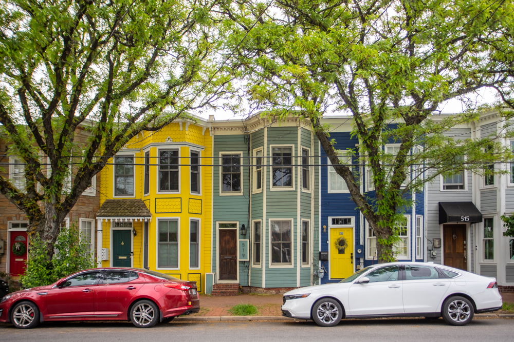 Colorful Old Town Alexandria rowhouses