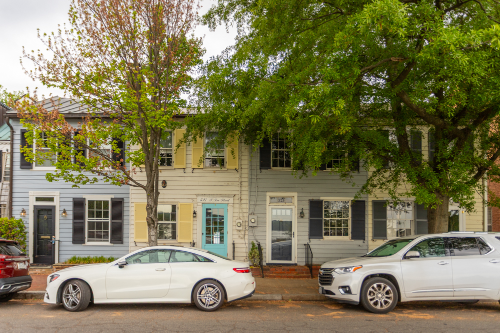 Old Town Alexandria Streetscape with cars and rowhouses