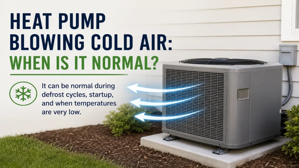 Heat pump blowing cold air during a normal defrost cycle, startup, or very cold weather