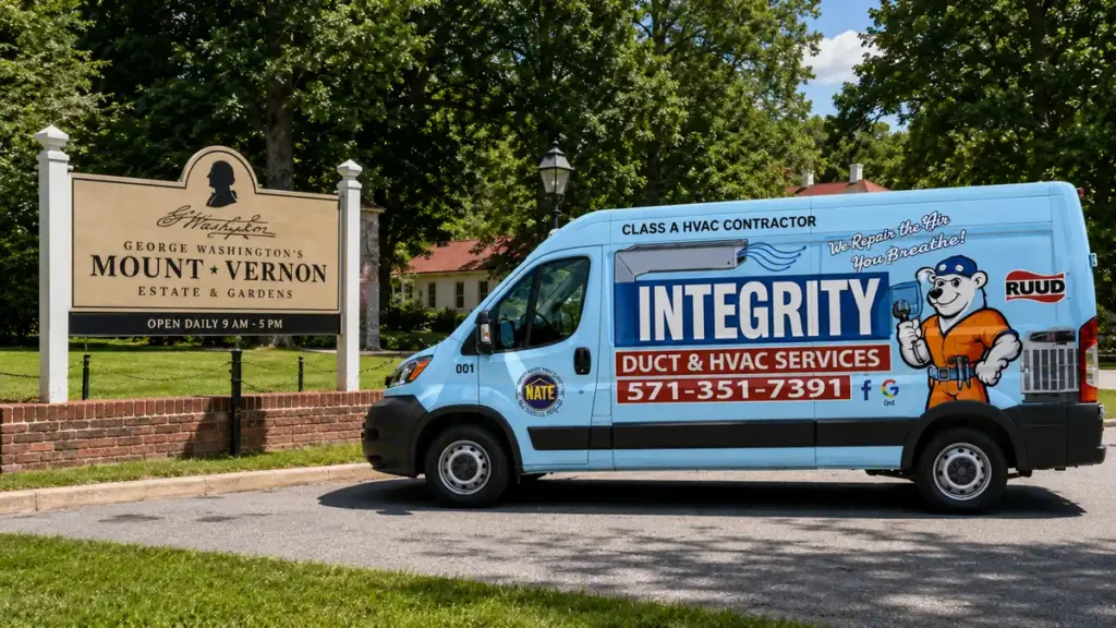 HVAC Contractor Mount Vernon Alexandria VA | Integrity Duct & HVAC Services van providing heating and cooling services near George Washington’s Mount Vernon