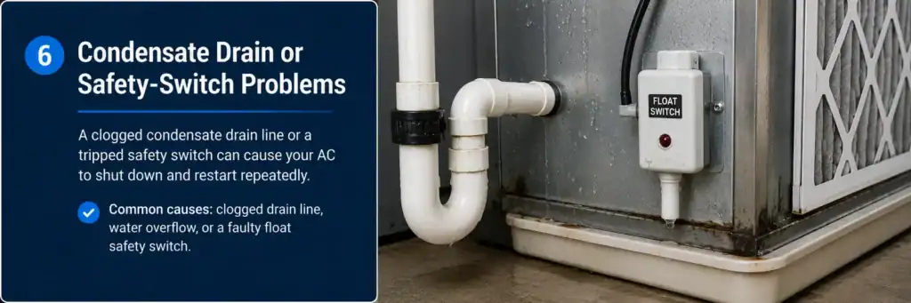 Condensate drain or safety-switch problems causing AC short cycling in Groveton Alexandria VA