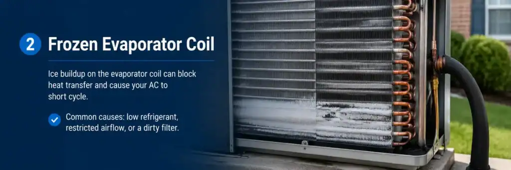 Frozen evaporator coil causing AC short cycling in Groveton Alexandria VA