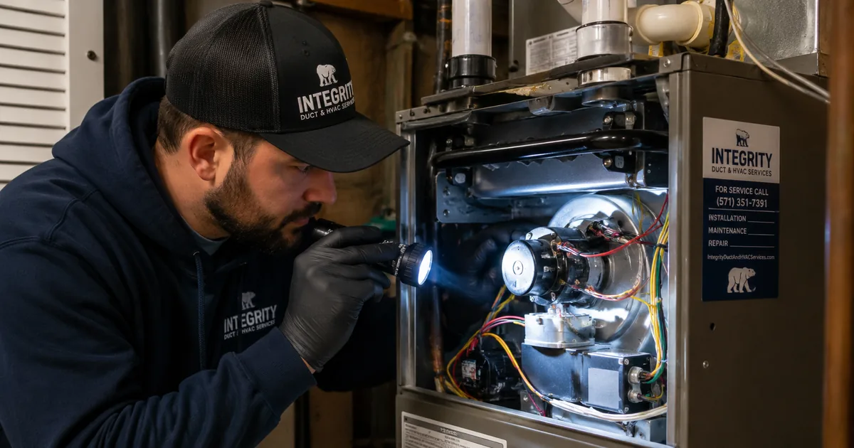 Integrity technician diagnosing a furnace making a loud noise in Alexandria VA