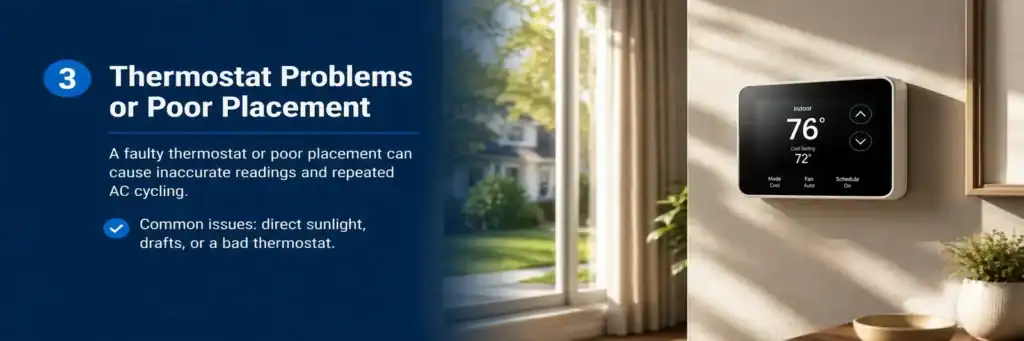 Thermostat problems or poor placement causing AC short cycling in Groveton Alexandria VA