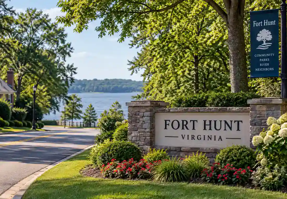 Landscaped Fort Hunt, VA neighborhood near the Potomac River in Alexandria 22308