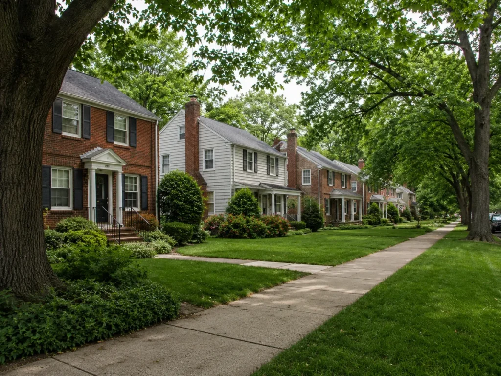 Tree-lined older homes in Groveton Heights Alexandria VA