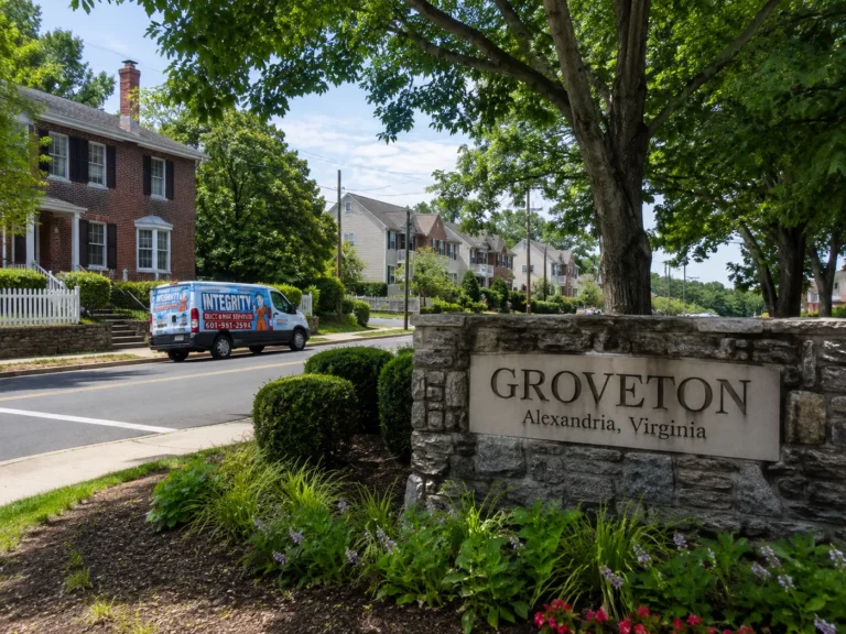 Integrity HVAC service van in a Groveton Alexandria Virginia neighborhood