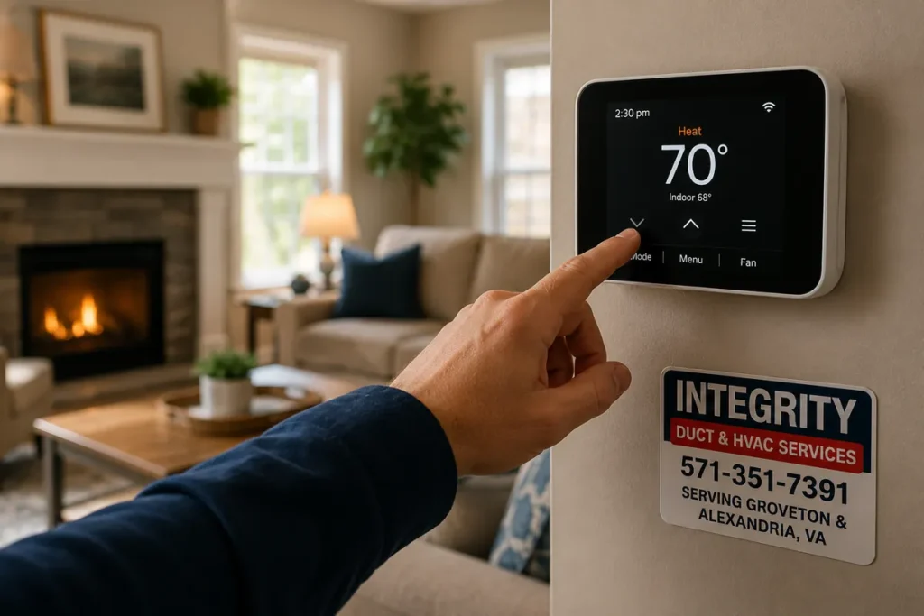 Smart thermostat being adjusted in a Groveton VA home