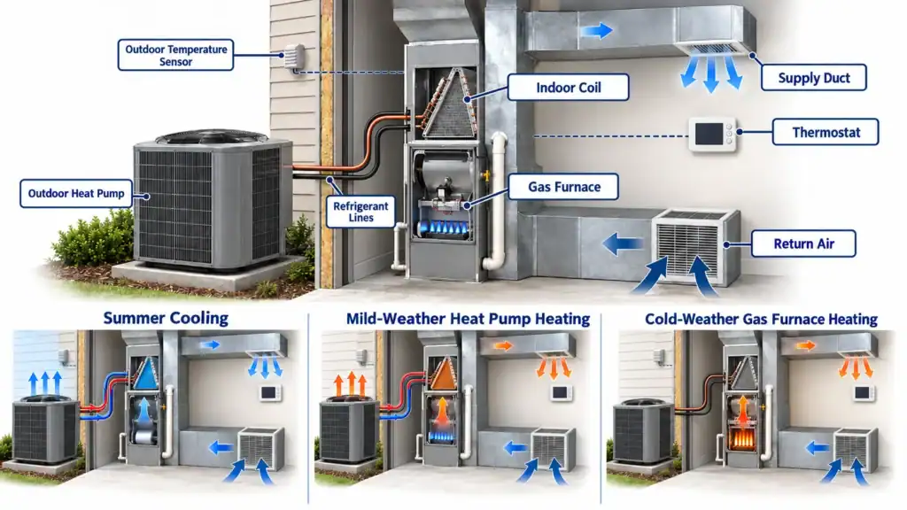 How a dual fuel heat pump and gas furnace work together