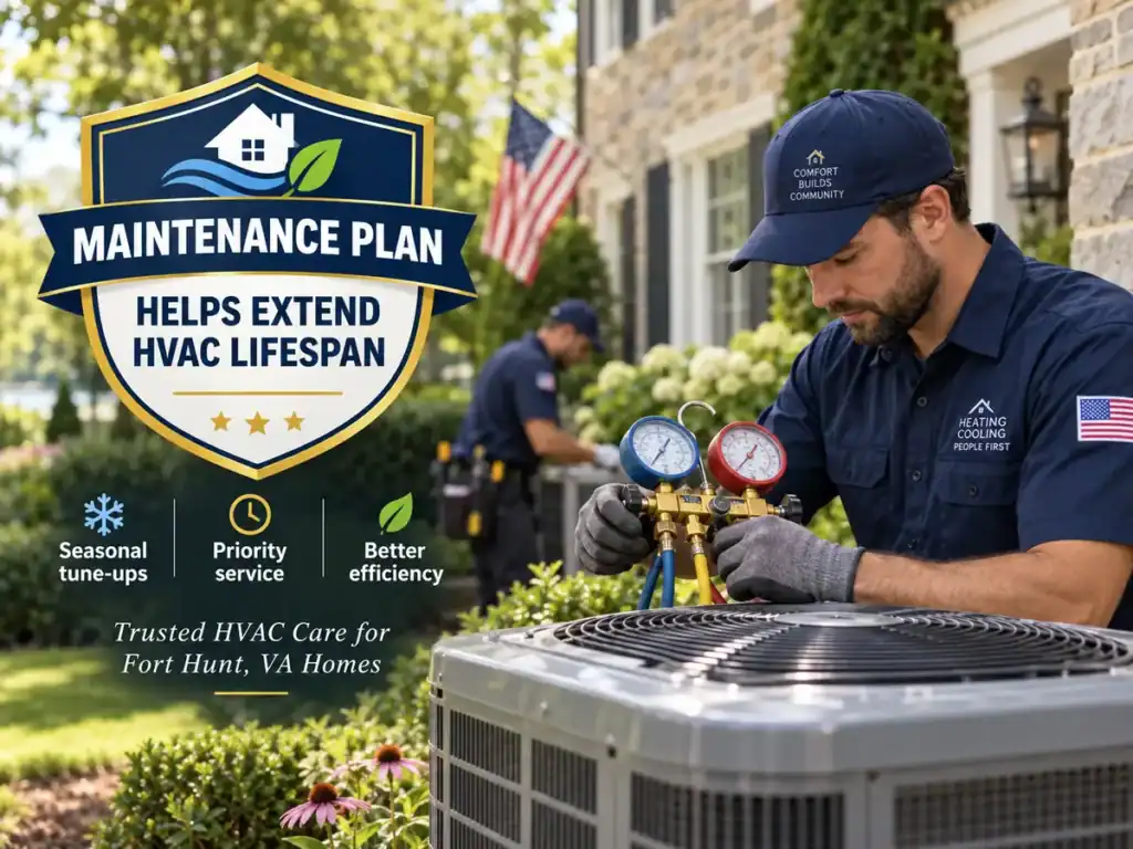 HVAC technician performing seasonal maintenance at a Fort Hunt, VA home