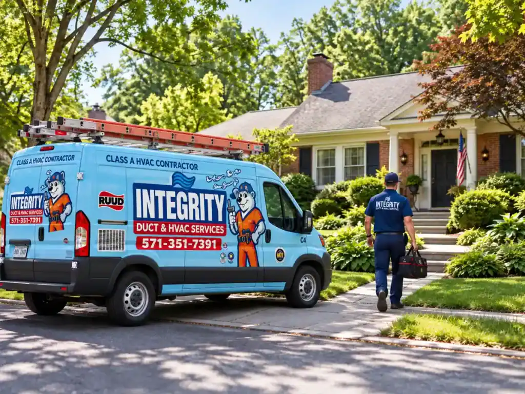 Integrity Duct & HVAC Services van and technician arriving for residential HVAC service in Fort Hunt, VA